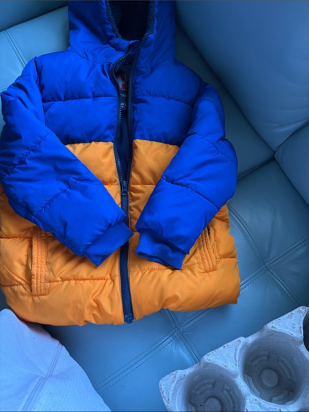 Swiss Tech Blue and Orange Kids Puffer Jacket with Hood